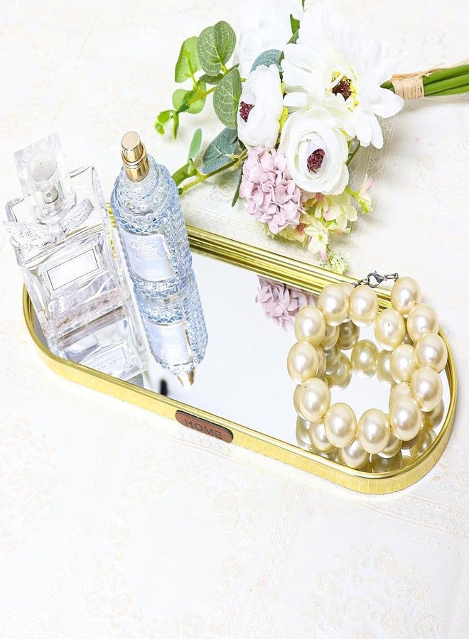 SEMSOIIO Mirrored Tray for Vanity,Decorative Organizer Trays for Bathroom Organizer Jewelry Dresser, 11.8'' x 3.9'' Oval Gold Jewelry Tray for Women (Oval-Small) - Image 5